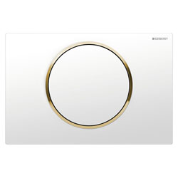 Кнопка смыва (клавиша) для инсталляции Geberit Sigma 10 прямоугольная c кругл.кнопками белая/золото 115.758.KK.5