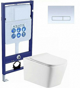 Унитаз Aquatek Либра безободковый смыв с инсталляцией Standart (комплект) сид.дюропласт микролифт, кнопка белая SET AQUATEK ЛИБРА N KDI21 Водяной