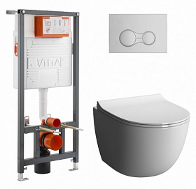 Унитаз Vitra Sento L-Box безободковый смыв с инсталляцией Sento L-Box (комплект) сид.дюропласт микролифт, кнопка хром 9830B003-7207 Водяной