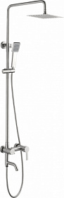 Душевая стойка с верхней тропической лейкой и смесителем для ванны/душа (короткий излив) Ledeme L72401 нерж квадратная Водяной
