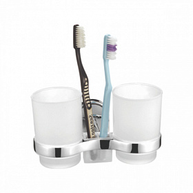 Держатель для 2-х стаканов и зубных щёток латунь/стекло Ledeme 19 L1908 хром Водяной