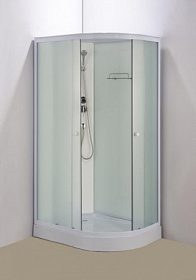 Душевая кабина 110х80х215 Водный Мир ВМ-667-L асимметричная (левая) мат.дверки белый проф. задн.стенки бел.стекло верхн.душ Водяной