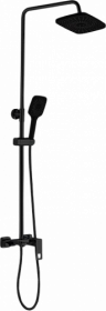 Душевая стойка с верхней тропической лейкой и смесителем для ванны/душа (короткий излив) Haiba HB24615-7 чёрная прямоугольная Водяной