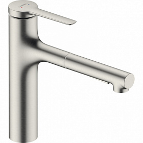 Смеситель для кухни (мойки) Hansgrohe Zesis M33 74801800 вытяжной излив сталь латунь Водяной