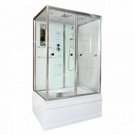 Душевая кабина 160х85х220 Deto V160 прямоугольная прозр.дверки хром проф. задн.стенки бел.стекло верхн.душ, гм вертик.,ванна Водяной