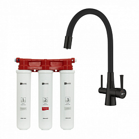 Смеситель для кухни (мойки) с водоочистителем (комплект) Lemark Comfort LM3075BL085 с переключ.для фильтра питьевой воды гибкий излив чёрный л Водяной