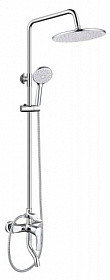 Душевая стойка с верхней тропической лейкой и смесителем для ванны/душа (короткий излив) КС 40412 хром круглая