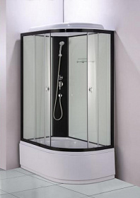 Душевая кабина 120х80х215 Водный Мир ВМ-857-L асимметричная (левая) прозр.дверки черный проф. задн.стенки бел.стекло верхн.душ
