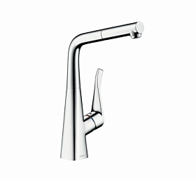 Смеситель для кухни (мойки) Hansgrohe Metris 14821000 вытяжной излив хром латунь Водяной