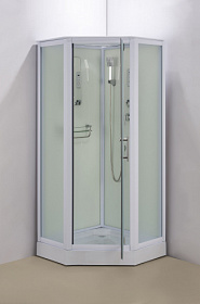 Душевая кабина 90х90х215 Водный Мир ВМ-3017-90 угловая (пятиугольник) мат.дверки белый проф. задн.стенки бел.стекло верхн.душ Водяной