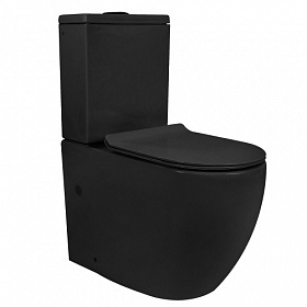 Унитаз-компакт напольный Azario Corsa безободковый смыв чёрный сид.дюропласт микролифт AZ-2062S-MB