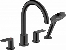 Смеситель для ванны/душа (короткий излив) (внешняя часть) Hansgrohe Vernis Shape 71459670 на борт ванны на 4 отверстия чёрный латунь Водяной