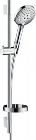 Душевая стойка с лейкой и шлангом Hansgrohe Raindance Select S 3jet 718 мм d125 мм круглая 3-х реж. с мыльницей 26630000 хром Водяной