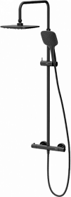 Душевая стойка с верхней тропической лейкой и смесителем для душа Damixa Option DX218092300 термостат чёрная прямоугольная Водяной