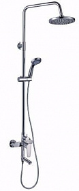 Душевая стойка с верхней тропической лейкой и смесителем для ванны/душа (короткий излив) Rossinka Silvermix "S" S35-46 Водяной